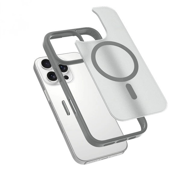 Pouzdro ERBORD MagSafe pro iPhone 16 Pro, Matte Case, aktivní tlačítko, matná / titanově šedá