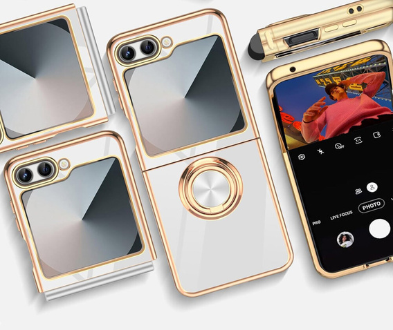 Pouzdro pro Samsung Galaxy Z Flip7 FE / Z Flip6, Electro Ring, bílé