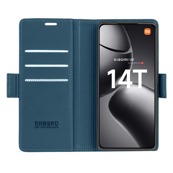 Pouzdro pro Xiaomi 14T, ERBORD Glossy Litchi, flipová peněženka, modré
