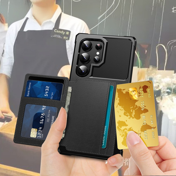 Pouzdro pro Samsung Galaxy S25 Ultra, Card Holder Kickstand, černé