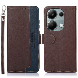 Flipové pouzdro pro Xiaomi Redmi Note 13 Pro 4G / Xiaomi Redmi Note 14S / Xiaomi Poco M6 Pro 4G, KHAZNEH RFID, hnědá / modrá