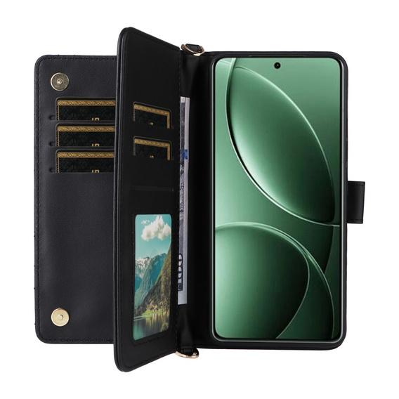 Flipové pouzdro pro Xiaomi Poco F7 Pro / F7 Ultra, Crossbody Leather Wallet, černé