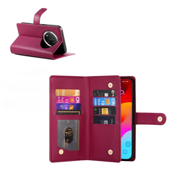 Klopové pouzdro pro Honor Magic 7 Lite, Wallet Zipper Pocket, červené