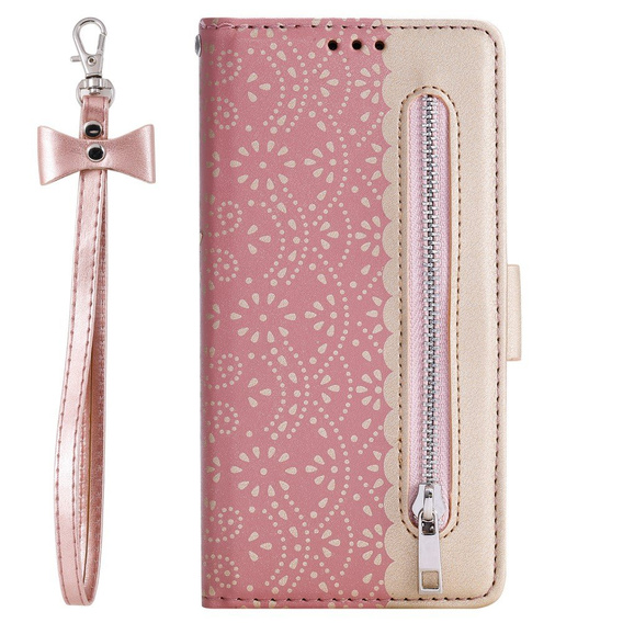 Flipové pouzdro pro Samsung Galaxy S20 FE/5G, Wallet Pocket Zipper Lace, růžové