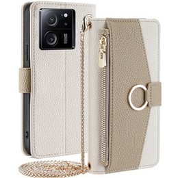 Flipové pouzdro Wallet Zipper Pocket pro Xiaomi 13T / 13T Pro / Redmi K60 Ultra, Wallet Zipper Pocket, se zrcátkem, bílé