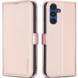 Klopové pouzdro pro Samsung Galaxy A15, BINFEN Wallet, růžové rose gold  + 9H sklo 
