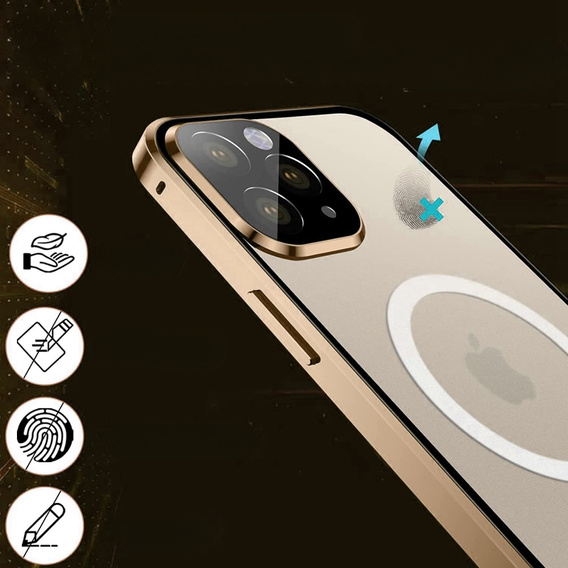 Magnetické pouzdro Dual Glass MagSafe pro iPhone 14 Pro Max, zlaté