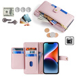Klopové pouzdro pro iPhone 14, Wallet Zipper Pocket, růžové