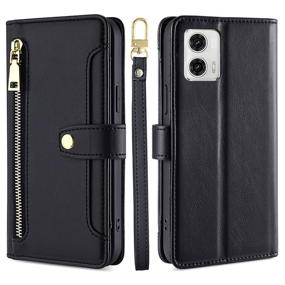 Klopové pouzdro pro Motorola Moto G73 5G, Wallet Zipper Pocket, černé