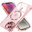 Pouzdro pro iPhone 14 Plus, Electro MagSafe, růžové + sklo na displej