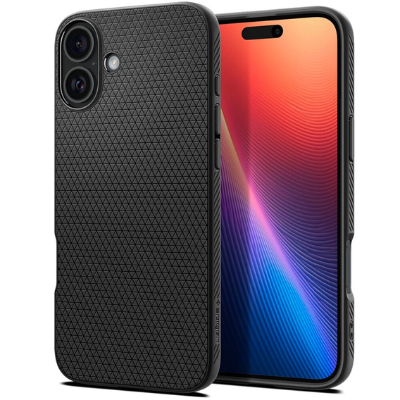 Pouzdro Spigen pro iPhone 16, Liquid Air, černé + 9H tvrzené sklo