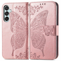 Klopové pouzdro pro Samsung Galaxy M35, Butterfly, růžové rose gold