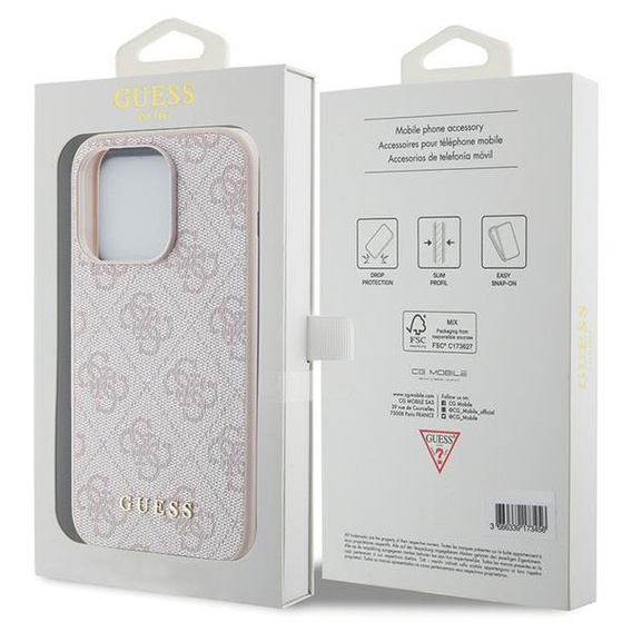 Pouzdro GUESS pro iPhone 15 Pro Max 4G Metal Gold Logo, růžové