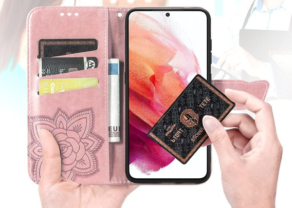 Klopové pouzdro pro Motorola Edge 50 Neo / Motorola ThinkPhone 25, Butterfly, růžové rose gold
