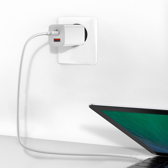 Baseus GaN2 Lite 65 W USB-C + USB-A síťová nabíječka, bílá (EU)