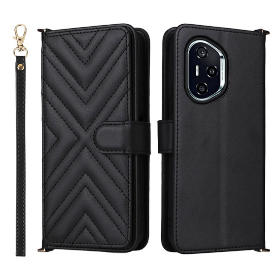 Flipové pouzdro pro Honor 400 5G, Crossbody Leather Wallet, černé