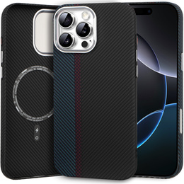 Pouzdro pro iPhone 16 Pro, Carbon Fiber MagSafe, černá / modrá