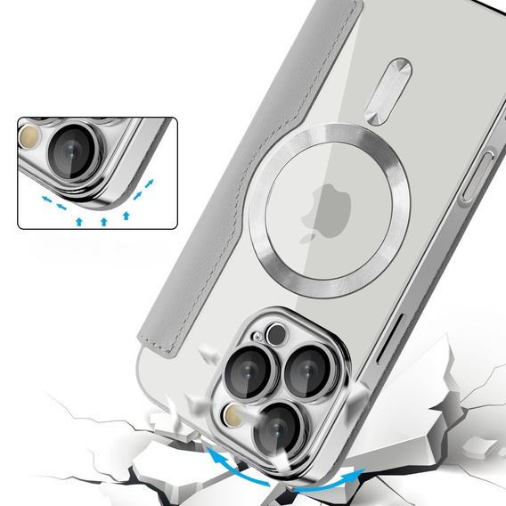 Klopové pouzdro pro iPhone 16 Pro Max, RFID Wallet MagSafe CamShield, stříbrné