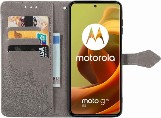 Klopové pouzdro pro Motorola Moto G85, Mandala, šedé