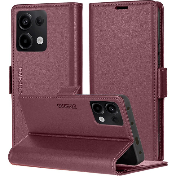 Pouzdro pro Xiaomi Redmi Note 13 Pro 4G / Xiaomi Redmi Note 14S / Xiaomi Poco M6 Pro 4G, ERBORD Glossy Litchi, flipová peněženka, červené