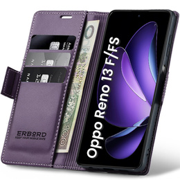 Pouzdro pro Oppo Reno 13F / Oppo Reno 13FS, ERBORD Glossy Litchi, flipová peněženka, fialové