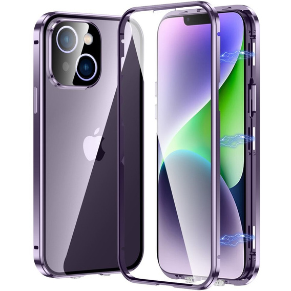 Pouzdro pro iPhone 15, Magnetic Dual Glass, fialové