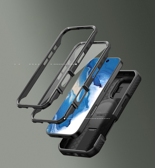 Pancéřové pouzdro pro iPhone 16 Pro Max, Dexnor CamProtect MagSafe, černé (dva rámečky)