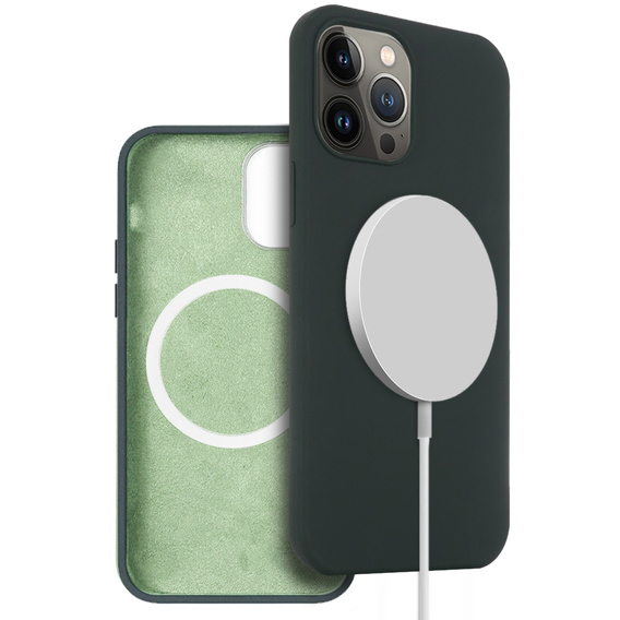 Pouzdro pro iPhone 14 Pro Max, Silicone MagSafe, zelené