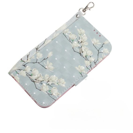 Klopové pouzdro pro Motorola Moto E22 / E22i, Wallet, flowers magnolia, bílé