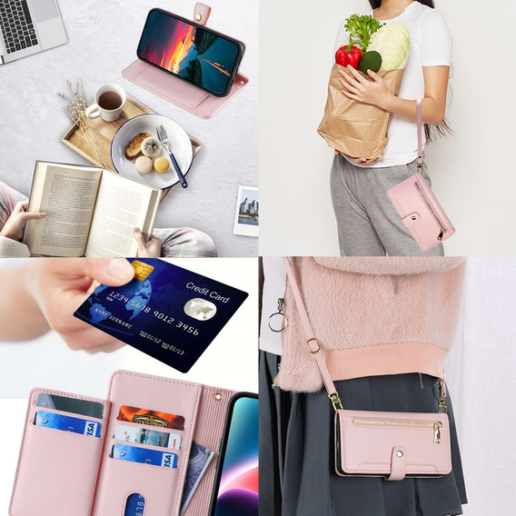 Klopové pouzdro pro Infinix Note 40 Pro, Wallet Zipper Pocket, růžové