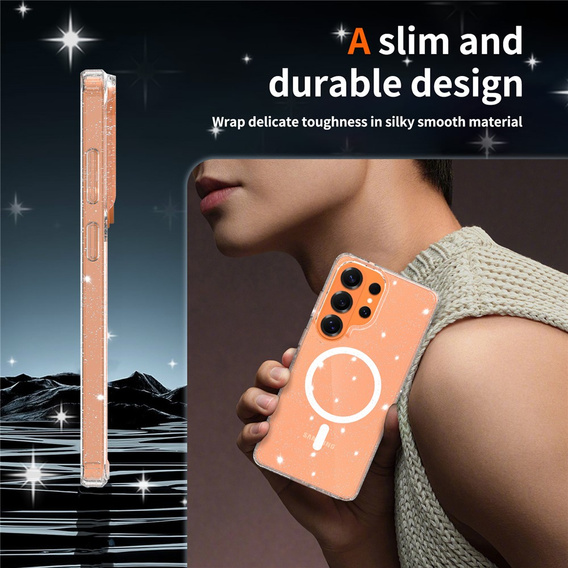 Brokatové pouzdro, pro MagSafe pro Samsung Galaxy S26 Ultra, průhledné