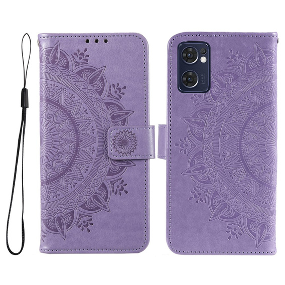 Klopové pouzdro pro Oppo Reno7 5G, Mandala, fialové