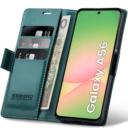 Pouzdro pro Samsung Galaxy A56, ERBORD Glossy Litchi, flipová peněženka, zelené