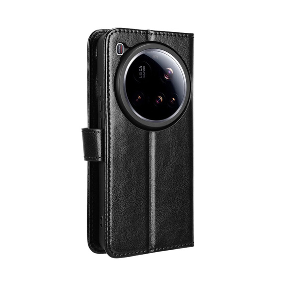 Klopové pouzdro pro Xiaomi 15 Ultra, Crazy Horse Wallet, černé