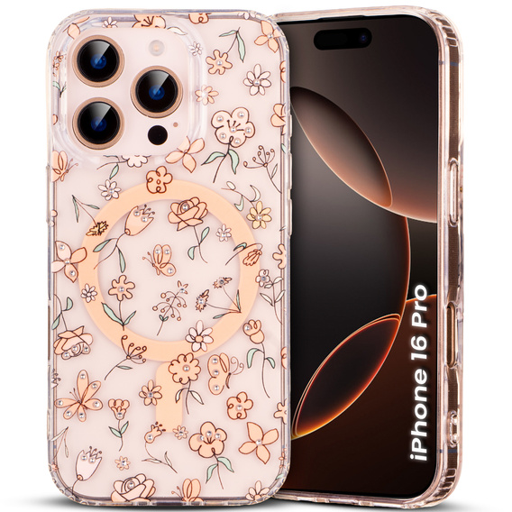 Magnetické pouzdro s květinovým laserovým vzorem pro iPhone 16 Pro