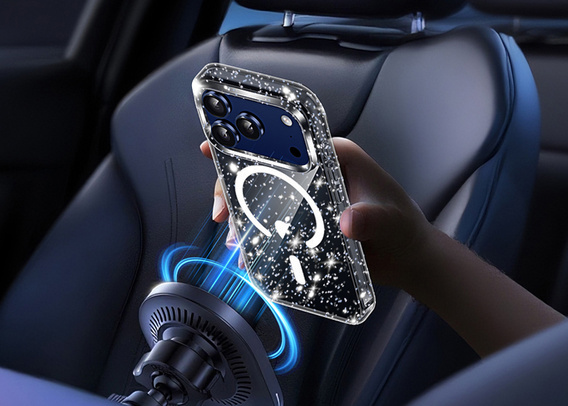 Pouzdro pro iPhone 17 Pro, pro MagSafe, třpytivé - průsvitné černé