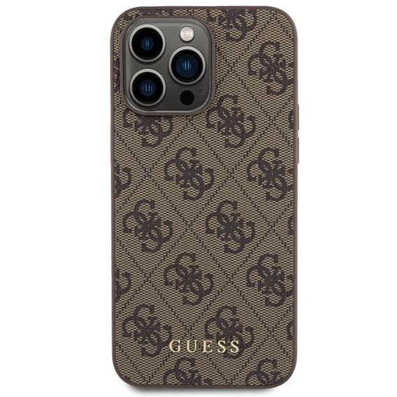 Pouzdro GUESS pro iPhone 15 Pro Max 4G Metal Gold Logo, hnědé