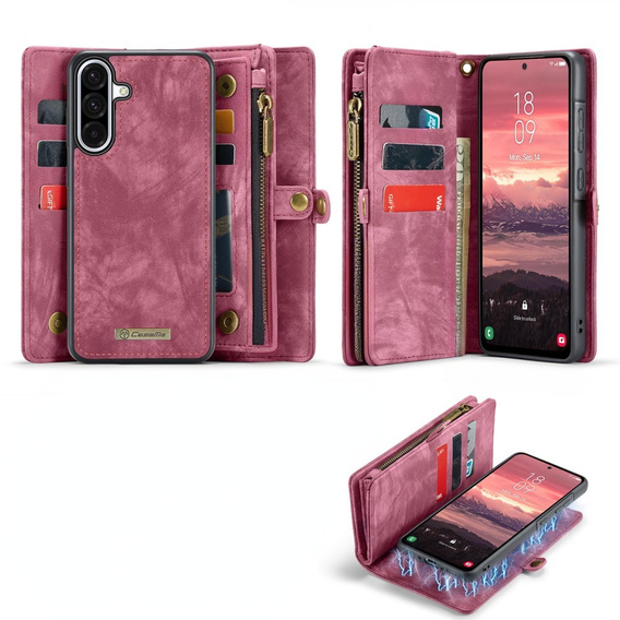 CASEME pouzdro pro Samsung Galaxy A56 5G, Retro Leather Wallet, s páskem, červené