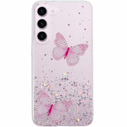 Pouzdro pro Samsung Galaxy S24, Glitter Butterfly, růžové