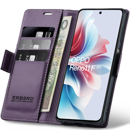 Pouzdro pro Oppo Reno 11F, ERBORD Glossy Litchi, flipová peněženka, fialové