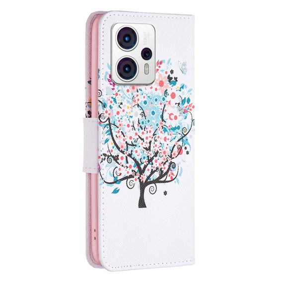 Klopové pouzdro pro Motorola Moto G53 5G / G23 / G13, Wallet, colorful tree, bílé