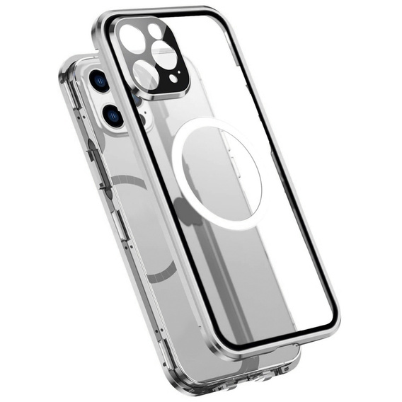 Magnetické pouzdro Dual Glass MagSafe pro iPhone 14 Pro Max, stříbrné