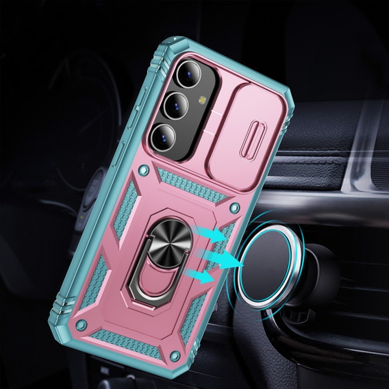 Pouzdro pro Samsung Galaxy S24, CamShield Slide, zelená / růžová 