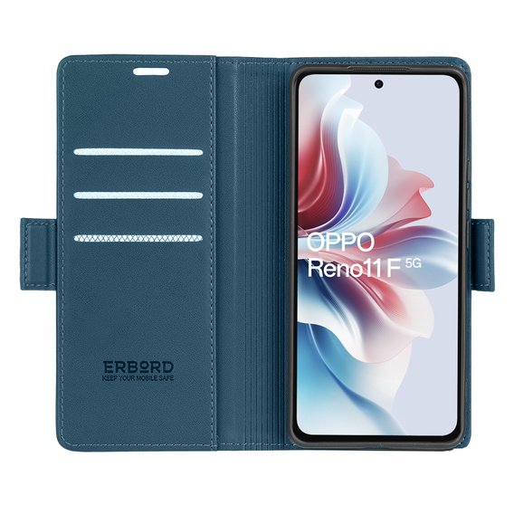 Pouzdro pro Oppo Reno 11F, ERBORD Glossy Litchi, flipová peněženka, modré