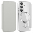 Klopové pouzdro pro Samsung Galaxy S25, RFID Wallet MagSafe CamShield, stříbrné