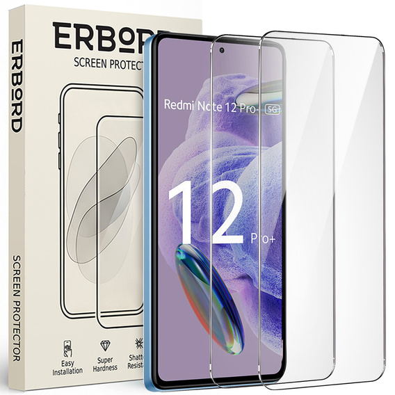 2x tvrzené sklo pro Xiaomi Redmi Note 12 Pro+ 5G / 12 Pro 5G / POCO X5 PRO 5G, ERBORD 9H Hard Glass na displeji