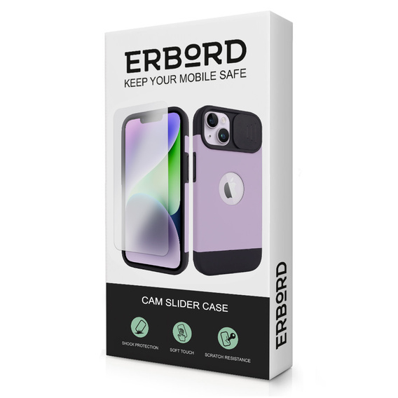 Etui ERBORD MagSafe Cam Slider, fialové + sklo na displej pro iPhone 13 / iPhone 14