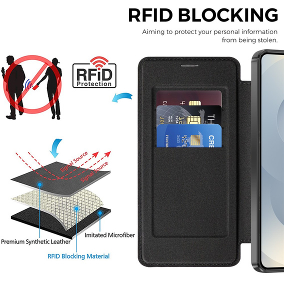 RFID Wallet MagSafe pouzdro s klopou a ochranou fotoaparátu pro Samsung Galaxy S26, černé