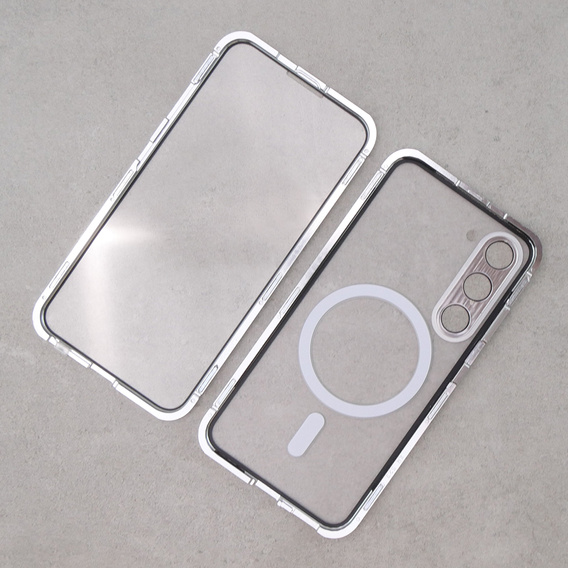 Magnetické pouzdro Dual Glass MagSafe pro Samsung Galaxy S23, stříbrné