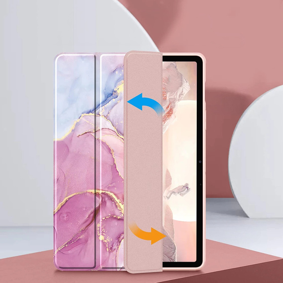 Pouzdro pro Samsung Galaxy Tab S9 FE / S10 FE, Smartcase Hybrid, se slotem na stylus, Marble růžové